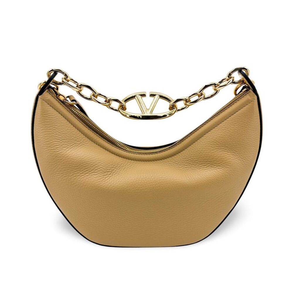 Valentino Garavani Small V-Logo Moon Bag Beige